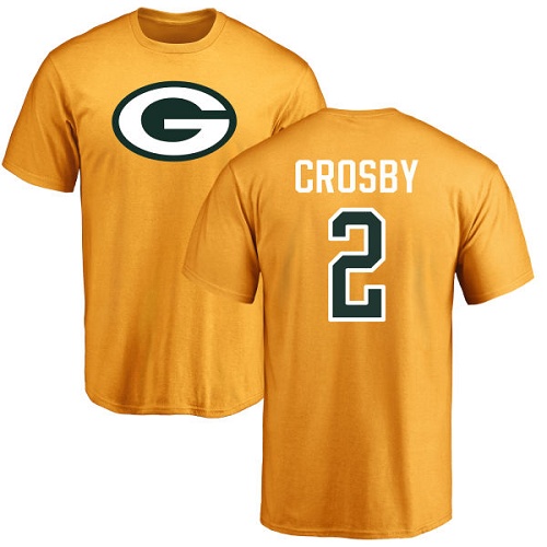 Men Green Bay Packers Gold #2 Crosby Mason Name And Number Logo Nike NFL T Shirt->green bay packers->NFL Jersey